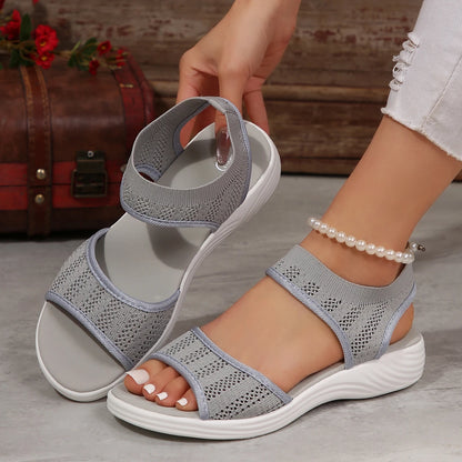 Women's Casual Sandals - Breathable Knit Upper - Slip-On Stretch Fit - Cushioned Sole
