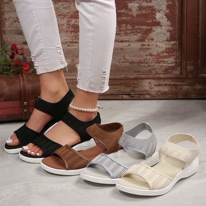 Women's Casual Sandals - Breathable Knit Upper - Slip-On Stretch Fit - Cushioned Sole