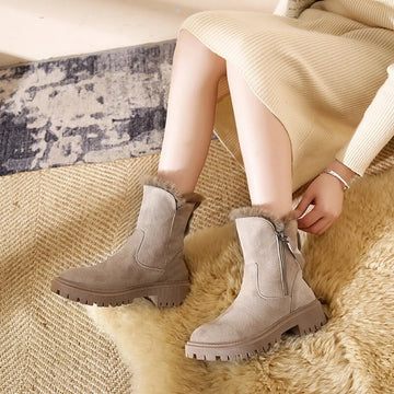 Women's fur snow boots with platform heel