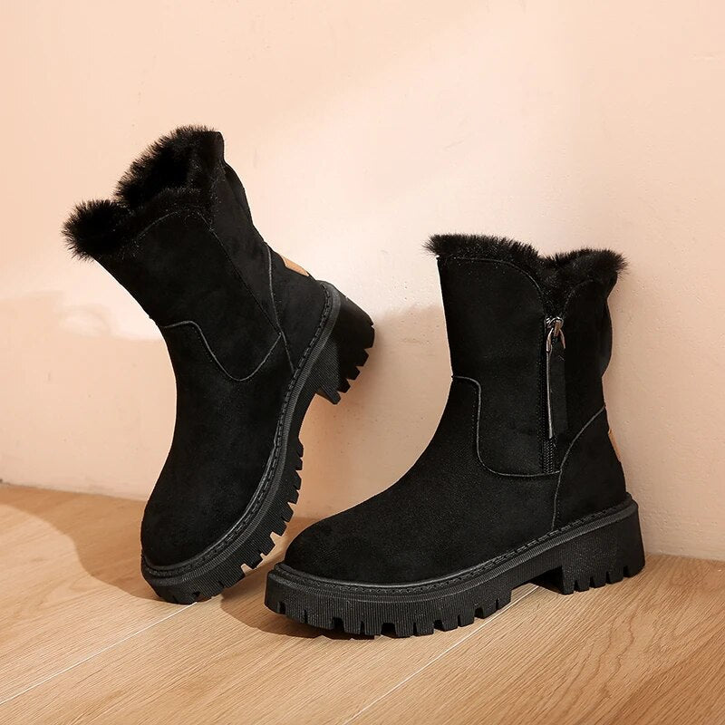 Women's fur snow boots with platform heel