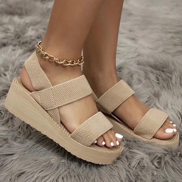 Women's Platform Sandals - Chunky Sole - Wide Straps - Adjustable Ankle Strap