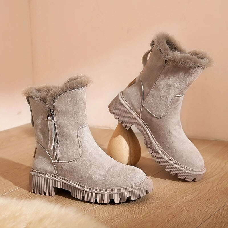 Women's fur snow boots with platform heel
