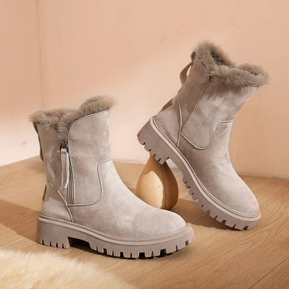 Women's fur snow boots with platform heel