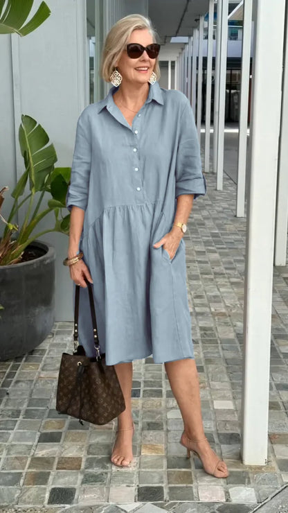 Women's Shirt Dress - Button Front - Long Sleeve - Relaxed Fit