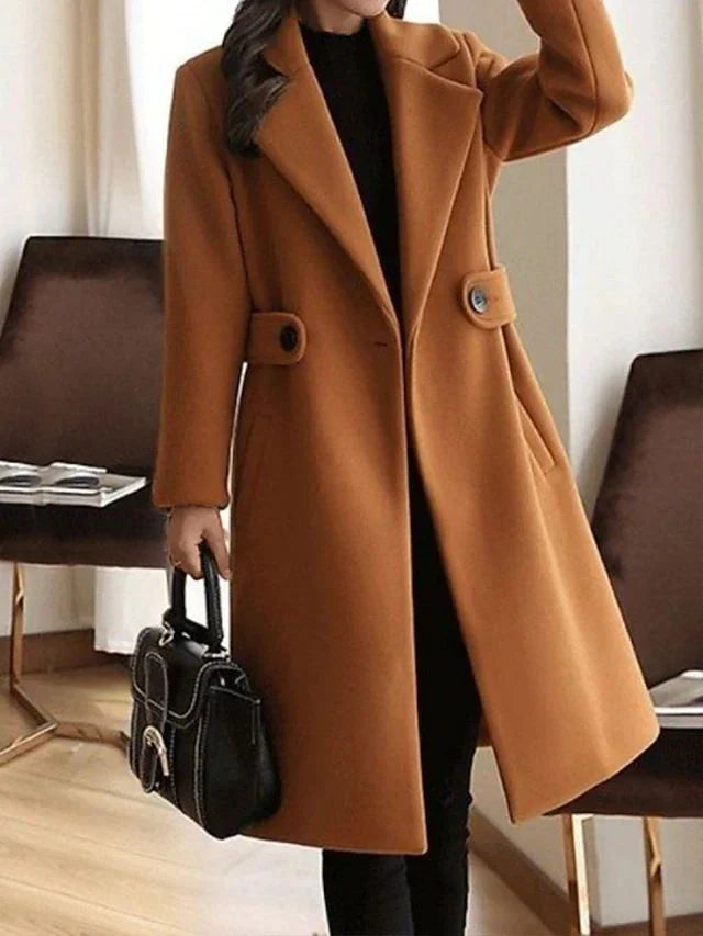 Elegant tailored long belted coat for women