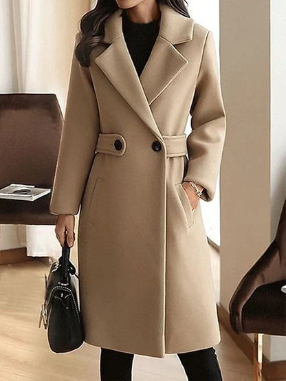 Elegant tailored long belted coat for women
