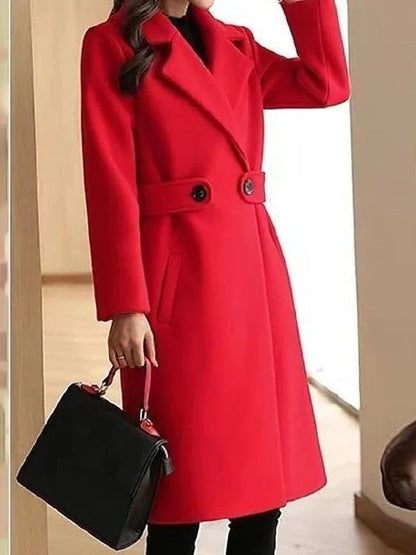 Elegant tailored long belted coat for women