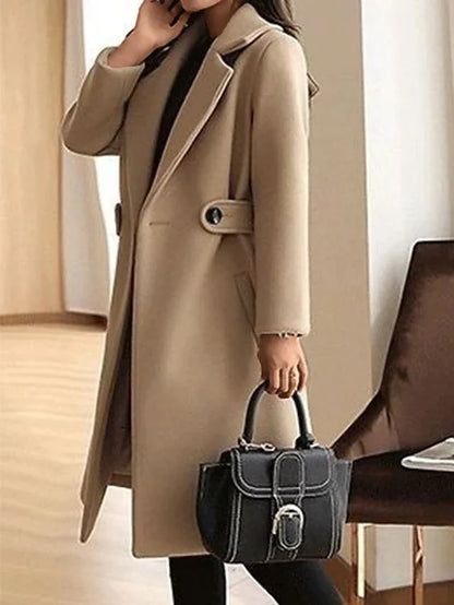 Elegant tailored long belted coat for women