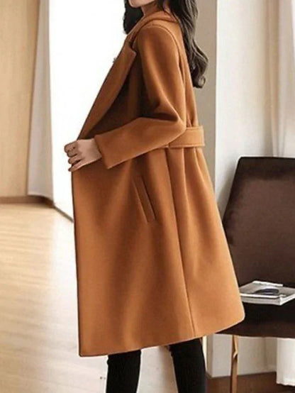 Elegant tailored long belted coat for women