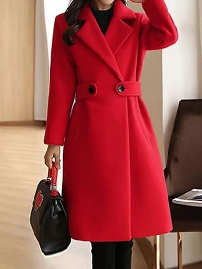 Elegant tailored long belted coat for women