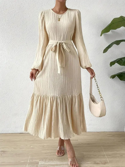Women's lantern sleeve belted dress
