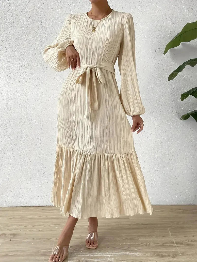 Women's lantern sleeve belted dress