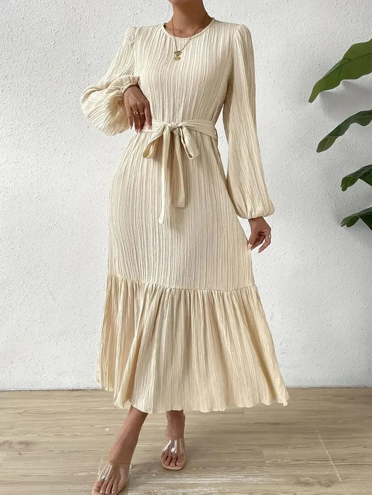Belted Lantern Sleeve Dress