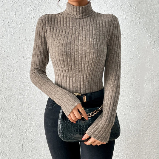 Slim Stretch Wool Blend Ribbed Knit Sweatshirt 
