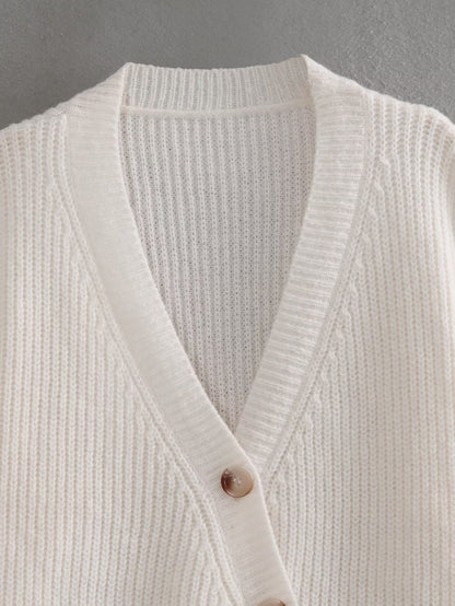 Women's v-neck loose slant button knitted jacket