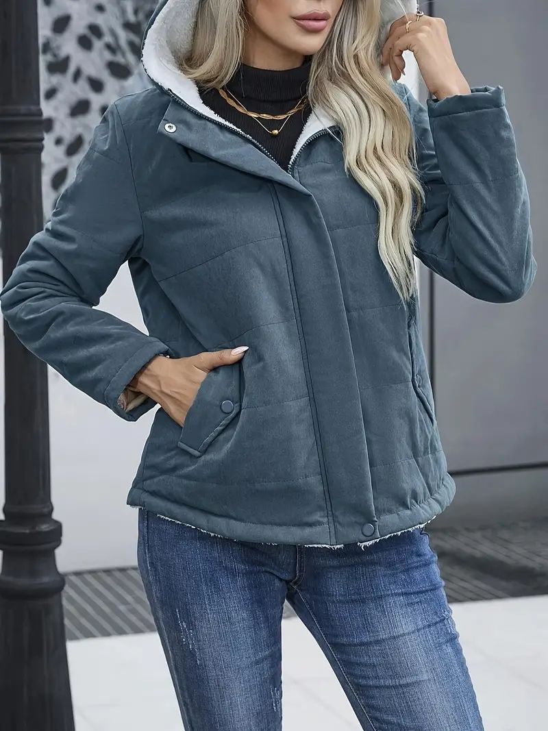 Quilted Fleece Lined Hooded Short Coat 