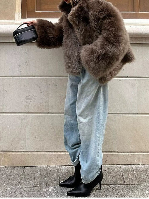 Plush Faux Fur Loose Fit Short Coat 