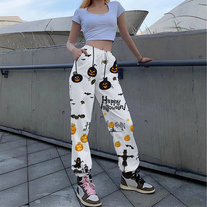 Women’s Leisure Trousers – Relaxed Fit – Cotton – Elastic Waist with Drawstring – Full Length – Pockets – Playful Print
