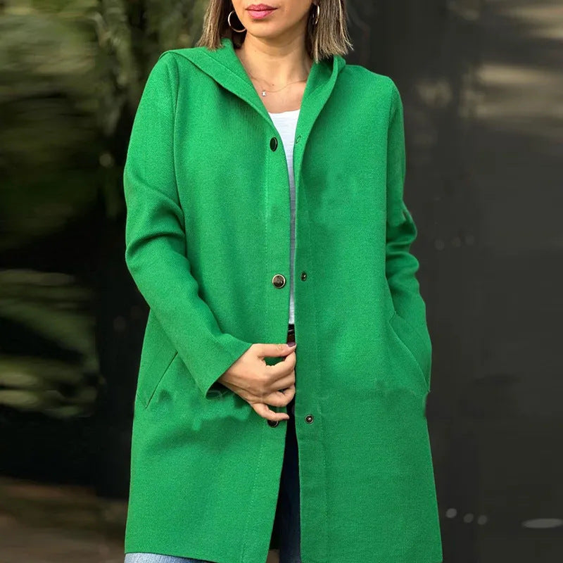 Wool Blend Relaxed Fit Hooded Long Coat 
