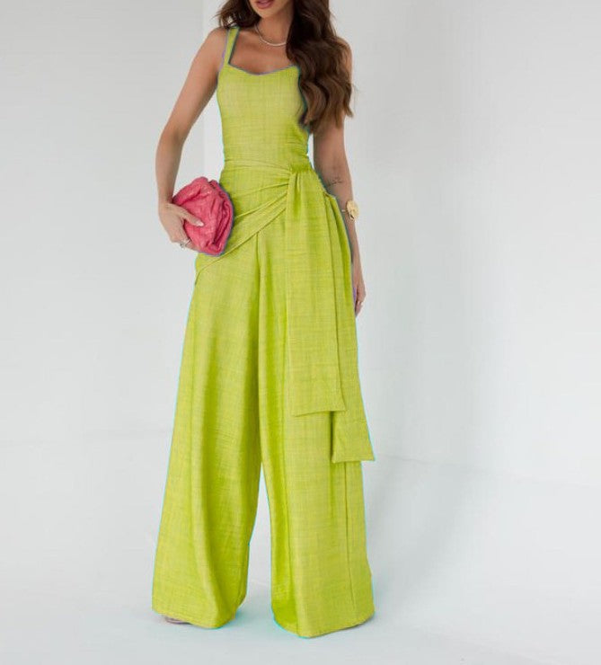 Linen Blend Adjustable Wide Leg Jumpsuit