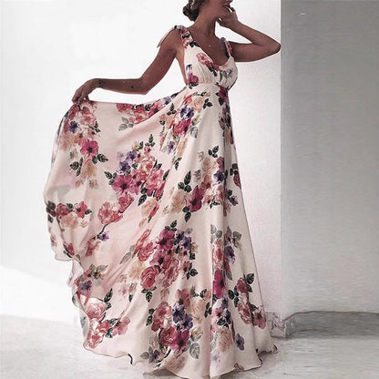 Women’s Maxi Dress – Floral Print – Sleeveless Backless A-Line – Spaghetti Straps