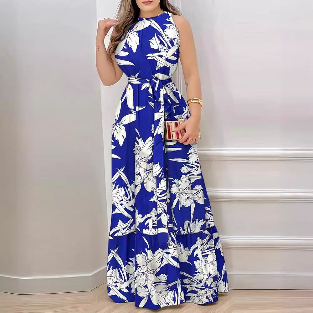 Floral Print Flowy Halter Maxi Dress