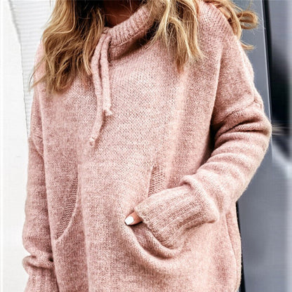 Women’s Hoodie Pullover – Oversized Fit – Knitted Fabric – Drawstring Hood – Kangaroo Pocket
