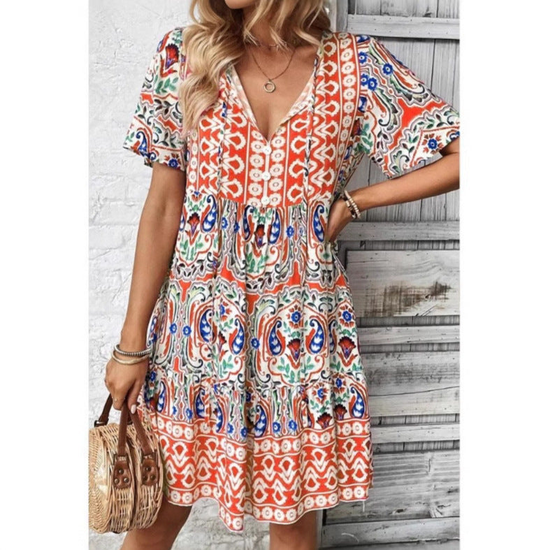 Cotton Print Loose Fit A-Line Dress