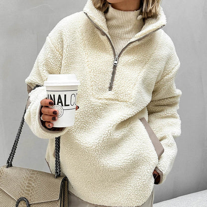 Women’s Pullover Fleece – Oversized Fit – Quarter Zip – Stand Collar – Side Pockets