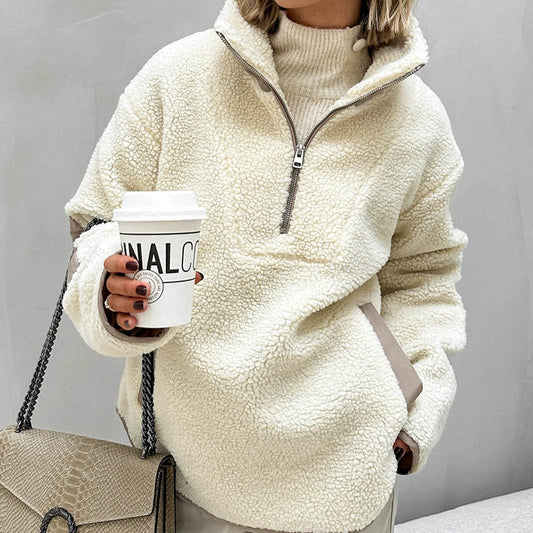 Oversized Quarter Zip Fleece Pullover 