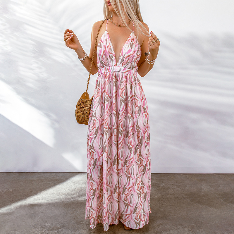 Women’s Maxi Dress – Floral Print – Deep V-Neck – Spaghetti Straps – Breathable Blend