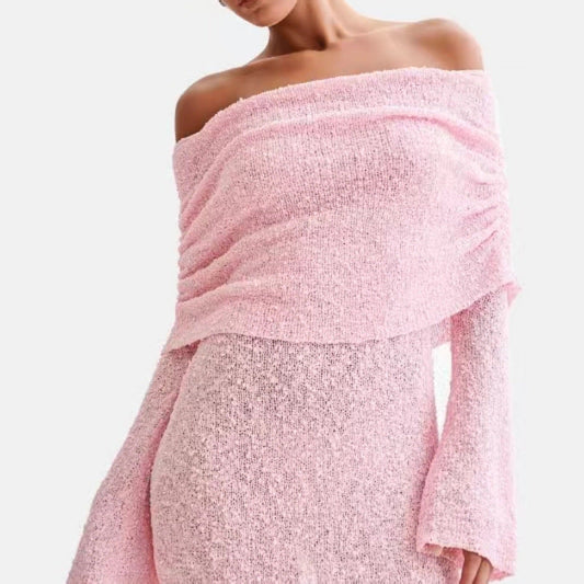 Off Shoulder Semi Sheer Flared Sleeve Beach Dress