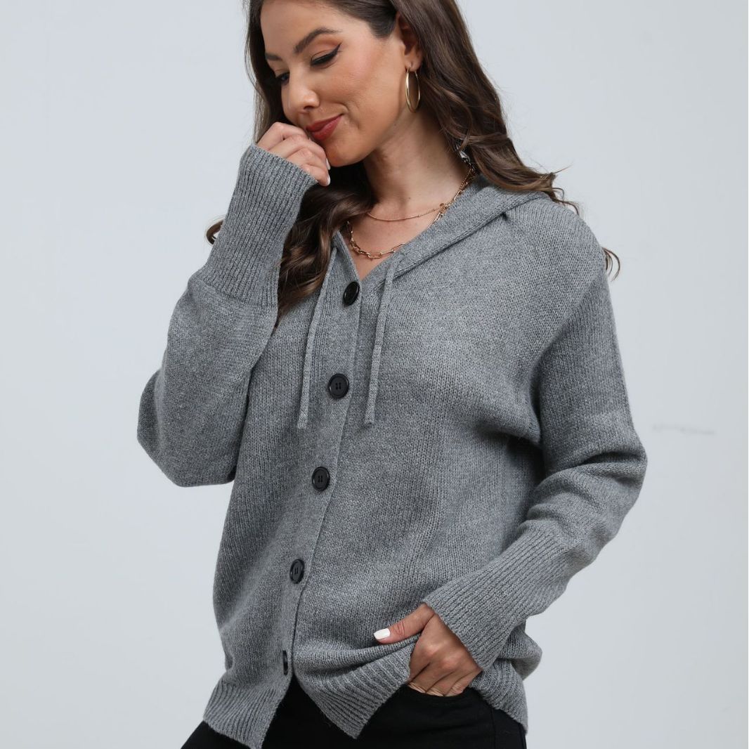 Knit Relaxed Fit Hooded Cardigan 