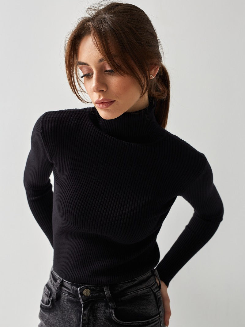 Women’s Turtleneck Pullover Top – Slim Fit – Ribbed Knit – Long Sleeve Stretchy Fabric