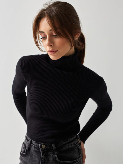 Women’s Turtleneck Pullover Top – Slim Fit – Ribbed Knit – Long Sleeve Stretchy Fabric