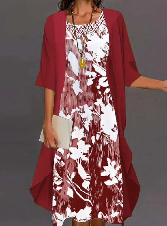 Floral Print Relaxed Fit Midi Dress Set 
