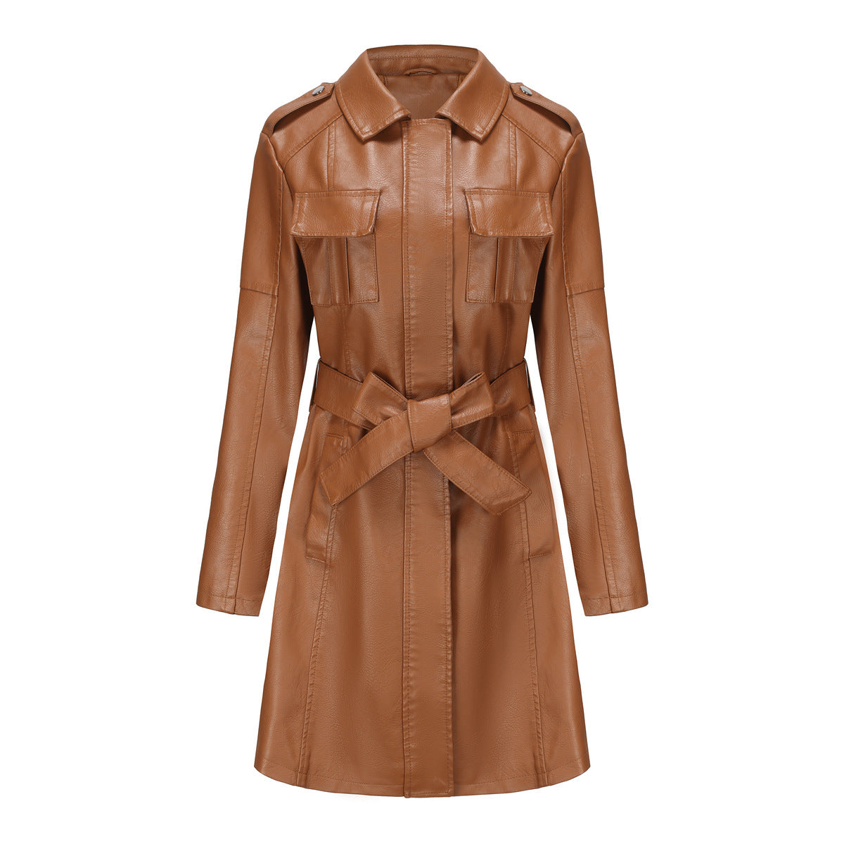 Structured Faux Leather Mid-Length Jacket 