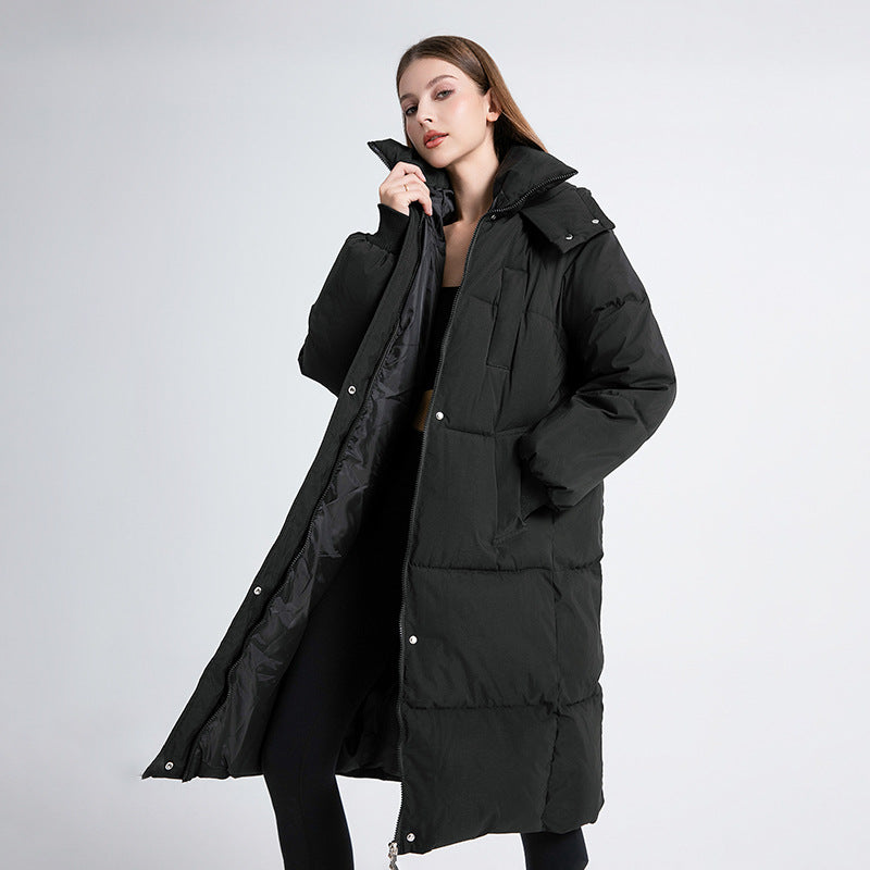 Women’s Long Puffer Jacket – Oversized Fit – Quilted Insulated – Full Zip High Collar