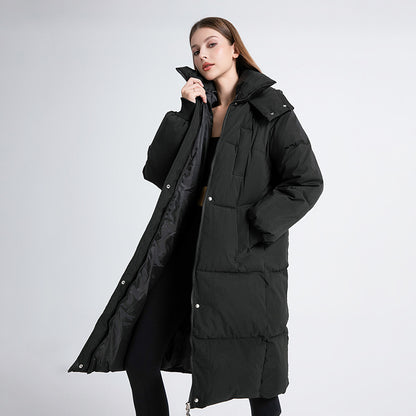 Women’s Long Puffer Jacket – Oversized Fit – Quilted Insulated – Full Zip High Collar