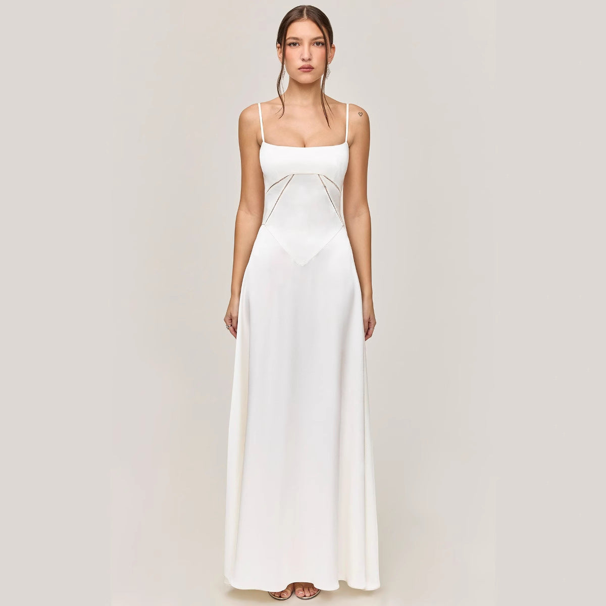 Satin Slim Fit Lace Panel Midi Dress