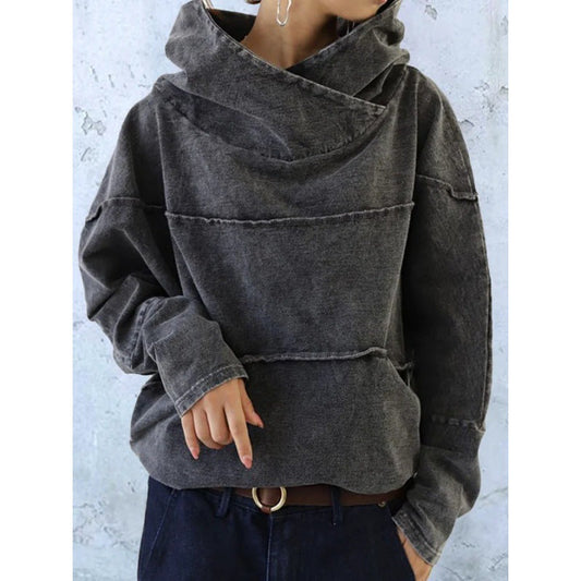 Draped Cowl Neck Oversized Pullover Hoodie 