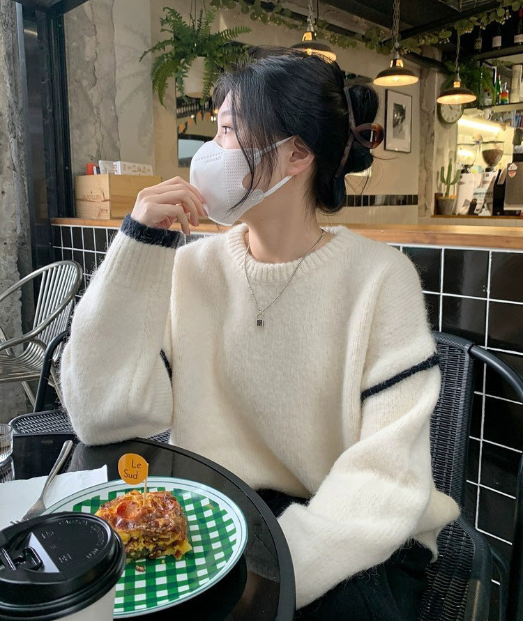 Women's classic round-neck loose-knit sweater