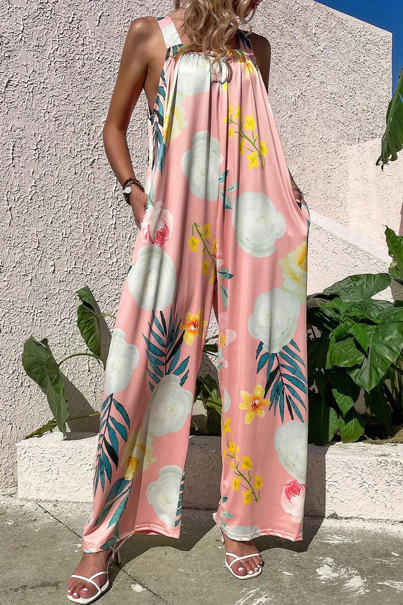 Lightweight Printed Wide Leg Jumpsuit