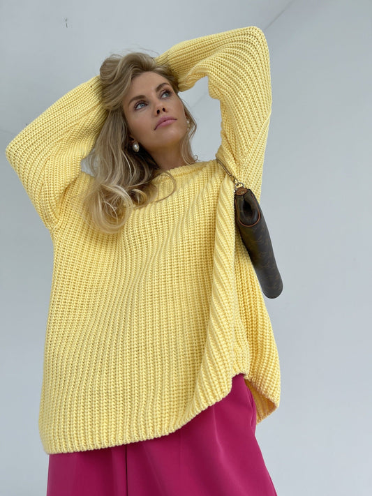 Ribbed Oversized Knit Crew Neck Sweater 