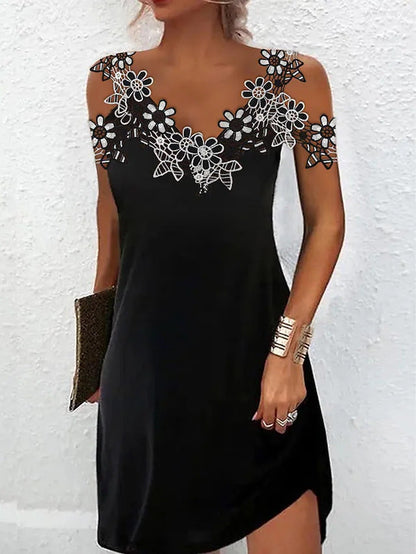 Women’s Evening Dress – Slim Fit – Embroidered Lace – V-Neck – Sleeveless Luxury Fabric