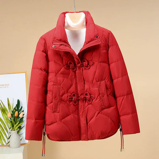 Quilted Geometric Pattern Puffer Jacket With Adjustable Hem 
