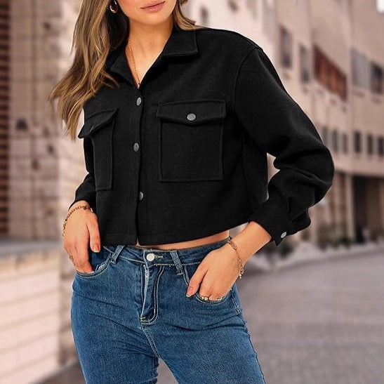 Wool Blend Relaxed Fit Cropped Coat 