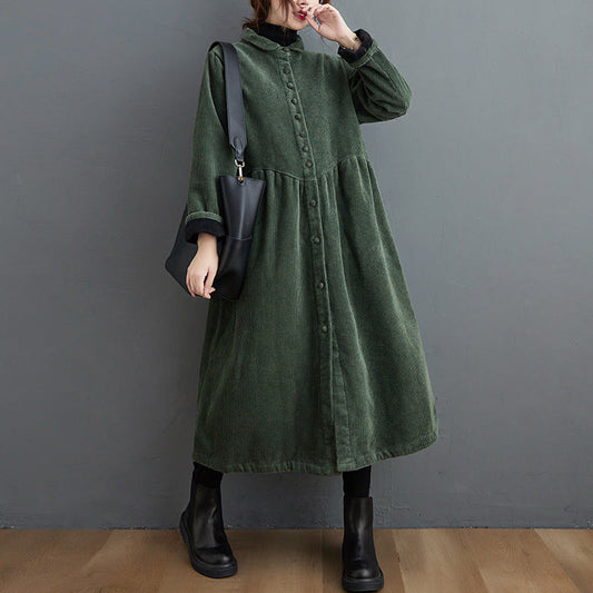 Corduroy A-Line Loose Fit Long Coat 