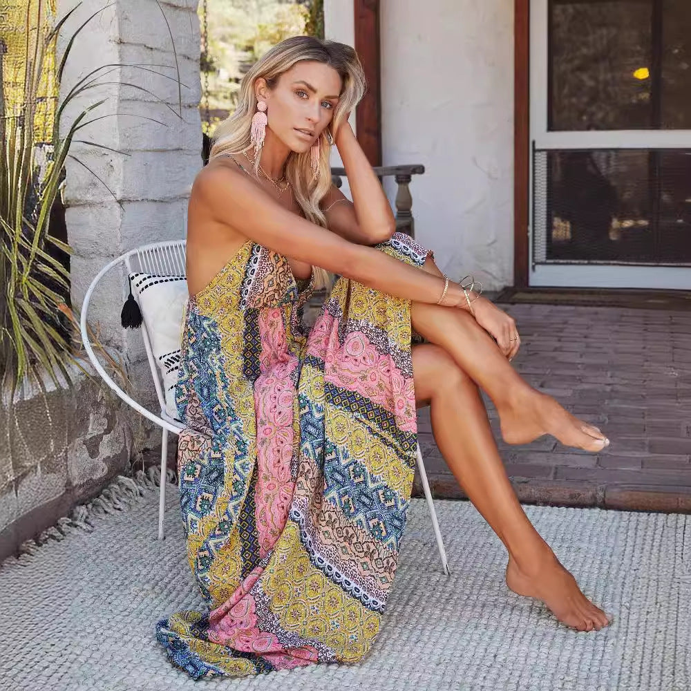 Flowy Cotton Blend Spaghetti Strap Maxi Dress