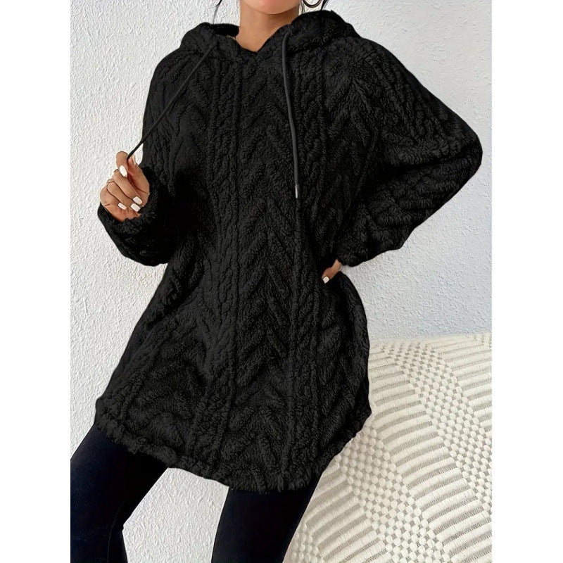 Women’s Hooded Sweatshirt - Knit - Chevron Texture - Relaxed Fit - Long Sleeve